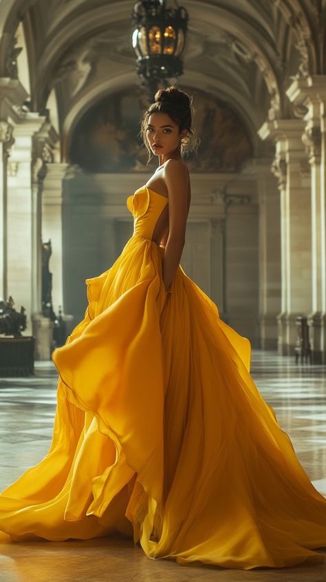 "Elegant Evening Gown: A stunning #woman in a flowing #yellow #gown poses #elegantly in a grand architectural setting. #elegance #fashion #aiart #aiphoto #stockcake ⬇️ #Download and 📝 #Prompt 👉 https://stockcake.com/i/elegant-evening-gown_1244610_357604" Evening Wear Photoshoot, Ball Gown Photoshoot Ideas, Elegant Gown Photoshoot, Model Poses For Gowns, Poses In Gown For Photoshoot, Gown Poses, Gown Aesthetic, Elegant Photos, Elegant Evening Gown