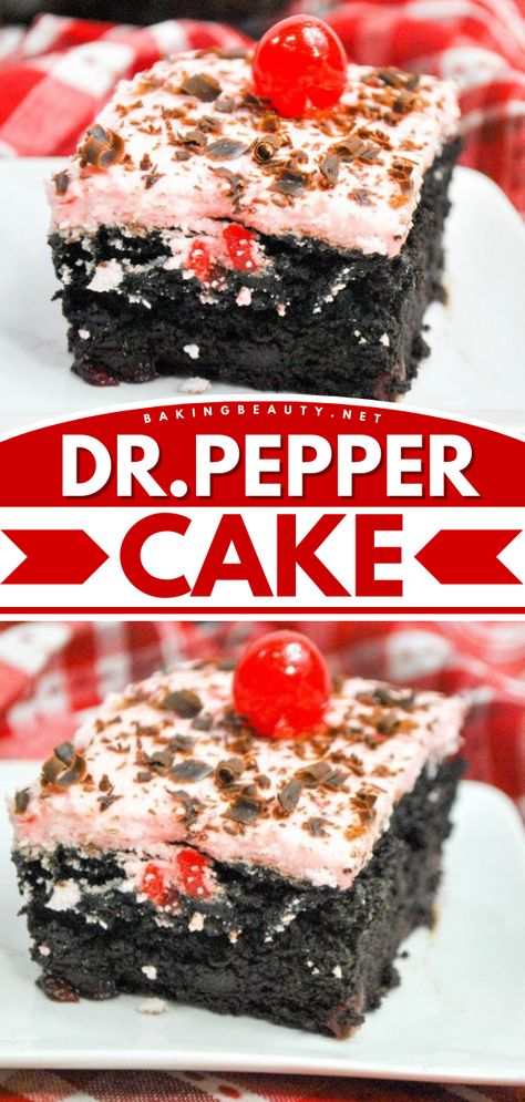 Here's the best Dr. Pepper chocolate cake with sweet cherry buttercream to add to your list of easy Valentine's day dessert ideas! If you like a moist Dr. Pepper, you need to try this cake! Everyone will love this! Dr Pepper Cake Recipe, Cherry Dr Pepper Cake, Cherry Dr Pepper, Easy Recipe For Kids, Dr Pepper Cake, Chocolate Slabs, Recipe For Kids, Stroopwafel, Special Cakes