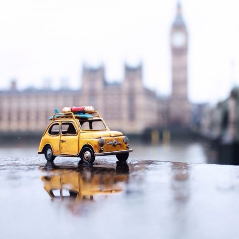 In her ongoing series Travelling Cars, photographer Kim Leuenberger loves to travel and take pictures of vintage toy cars placed in different city and landscapes, creating amusing little artworks that... Van Volkswagen, Miniature Photography, Tiny Cars, Creative Landscape, Miniature Cars, Valentine Photography, Photos Hd, Jolie Photo, Photo Images