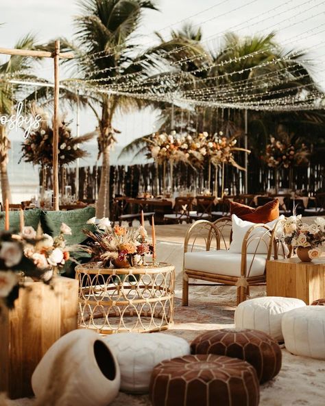 Tulum Party, Wedding Lounge Seating, Beachy Wedding Dress, Dreams Tulum Resort, Cocktail Hour Decor, Mexico Wedding Venue, Dreams Tulum, Cocktail Party Decor, Industrial Chic Wedding