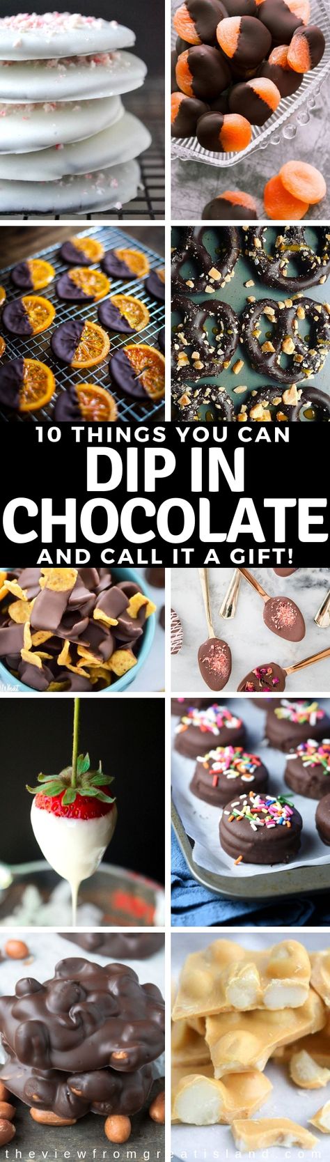 10 Things You Can Dip in Chocolate (and call it a gift!) Easy no bake holiday food gifts anybody can make! #easy #recipes #chocolate #christmas #microwave #nobake #white chocolate #foodgifts #milkchocolate #whitechocolate #darkchocolate Chocolate Dipped Apricots, Holiday Food Gifts, Hot Chocolate Maker, Milkshake Recipe Chocolate, Island Recipes, Chocolate Dipped Fruit, Chocolate Covered Treats, Recipes Chocolate, Buy Cookies