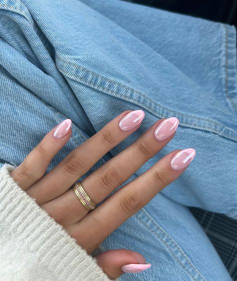 Pink Nails French Tip Coffin, Chrome Nails Pink French, Baby Pink Chrome Nails French Tip, French Baby Pink Nails, French Pink Chrome Nails, Chrome French Nails Color, Basic Nails French Tip, French Manicure With Pink Tips, Pink French Tip Nails With Chrome