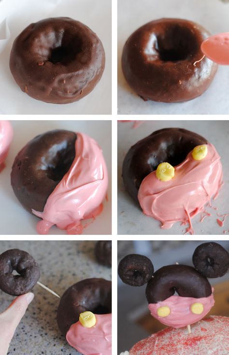 Mickey Mouse Donuts Ideas, Minnie Mouse Donut Party, Donut Theme Party, Donut Decorating Ideas, Mickey Mouse Birthday Cake, Minnie Mouse Birthday Cakes, Icing Ideas, Diy Donuts, Donut Cake