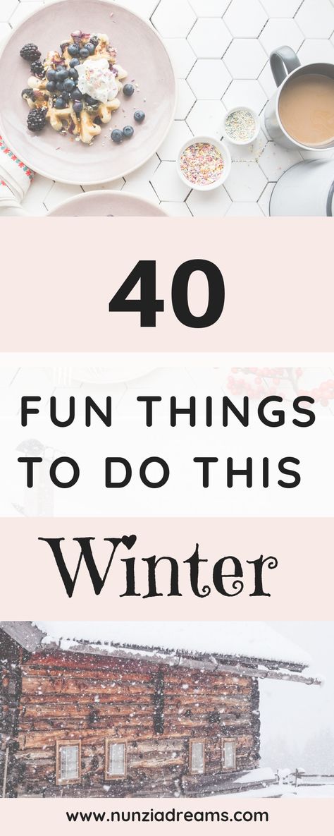 January sometimes gets a pretty bad rap for being a “boring” month. It’s time to have some fun with the help of snowflake cupcakes, cabin getaways, and the latest Netflix series! Here are 40 (indoor and outdoor) winter activities to ensure you have an exciting post-holiday season! 100 Things To Do In Winter, Things To Do On Winter Break, Winter Activities For Adults, Winter Cabin Activities, Things To Do In The Winter, Things To Do In Winter, Things To Do Over Winter Break Teens, Winter Activities Aesthetic, What To Do With Kids Over Winter Break