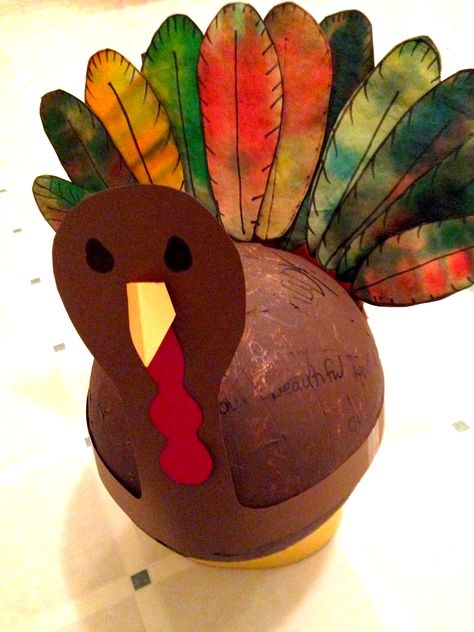 Paper Mache Turkey Paper Mache Turkey, Food Coloring Tie Dye, Daycare Center Ideas, Preschool Turkey, Thanksgiving Turkey Craft, Thanksgiving Crafts Preschool, Paper Mache Projects, Thanksgiving Paper, How To Make Turkey