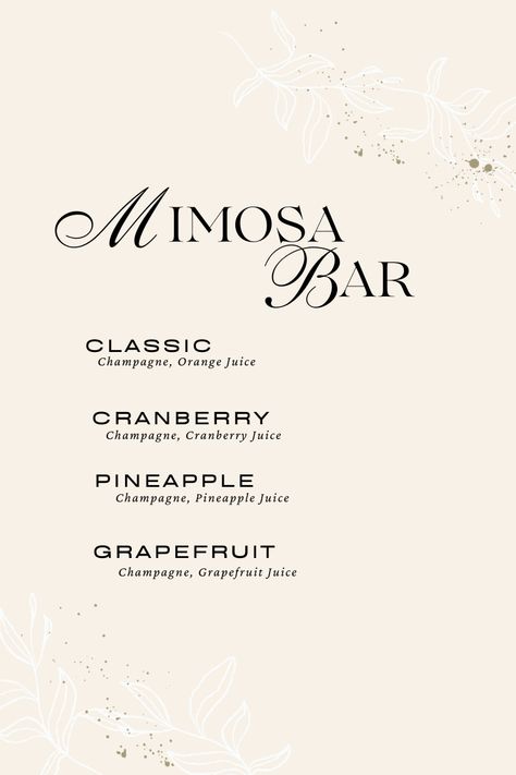 Free Printable Mimosa Bar Sign Template: Perfect for Your Next Brunch Party - Sparkling Mimosas Mimosa Bar Printables, Sparkling Mimosas, Printable Signs Free, Mimosa Brunch, Brunch Club, Mimosa Recipe, Mimosa Bar Sign, 21st Birthday Photoshoot, Creative Cocktail