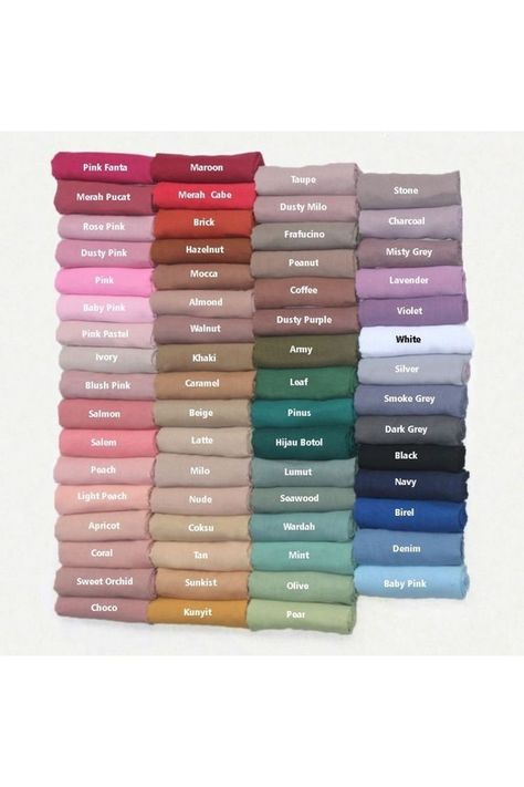 Colour Shade Card, Bella Square Hijab, Pink Hijab, Bella Square, Pashmina Hijab, Hijab Colors, Color Knowledge, Square Hijab, Color Mixing Chart