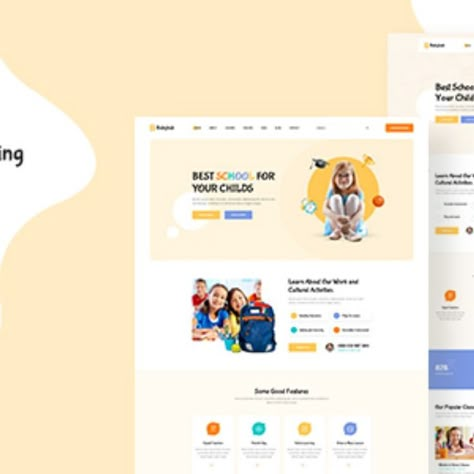 Babyhub - Kids Kindergarten PSD Template Kids Study, Homepage Layout, Google Fonts, Grid System, Web Layout Design, Cute Stationery, Landing Page Design, Ui Ux Design, Psd Templates