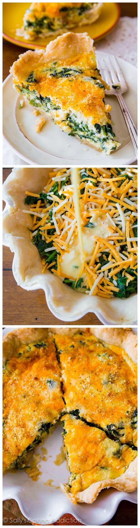 This super cheesy spinach quiche is baked in my favorite homemade pie crust. Impress all your brunch guests with this recipe! Gf Crust, Quiche Breakfast, Sallys Baking, Mushroom Quiche, Cheesy Spinach, Spinach Cheese, Cheese Spinach, Spinach Quiche, Cheese Quiche