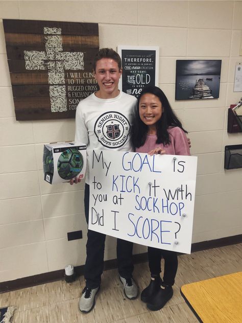 Sockhop ask for a soccer player Soccer Promposal, Sock Hop, My Score, Soccer Player, Soccer Players, Soccer, Prom, Quick Saves, Football