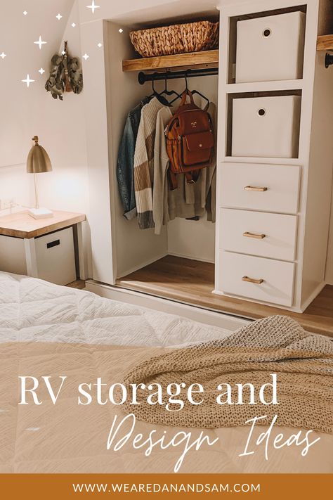 Captivate your RV space! here are a few RV bedroom closet ideas to inspire your next camper flip and to help you maximize you storage with ideas from this RV reno before and after video! use these RV design ideas for your next RV renovation and don't forget to follow along for all things tiny home living and RV life! Rv Closet Bed, Rv Bedroom Cabinets, Rv Closet Renovation, Trailer Closet Ideas, Camper Entryway Ideas, Trailer Closet Remodel, Rv Sliding Door Remodel, Camper Closet Remodel, Rv Loft Storage Ideas