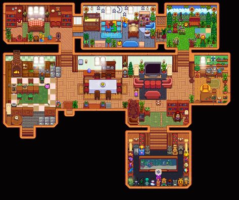 Stardew Valley Farmhouse Design, Stardew Valley Interior, Stardew Valley Farmhouse, Stardew Valley House Interior, Stardew Layout, Stardew House, Stardew Tips, Stardew Valley House, Stardew Ideas