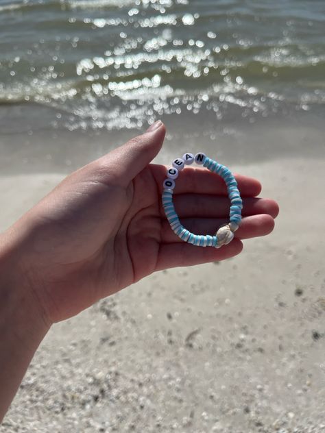 Aesthetic preppy clay bead bracelet with turtle charm and ocean beads Clay Bead Bracelet Ideas Turtle, Ocean-inspired Beaded Bracelets For Summer, Ocean-inspired Beaded Bracelet For Beach Season, Ocean Bracelet Clay Beads, Turtle Clay Bead Bracelet, Ocean Bracelet, Turtle Charm, Clay Beads, Beaded Bracelets