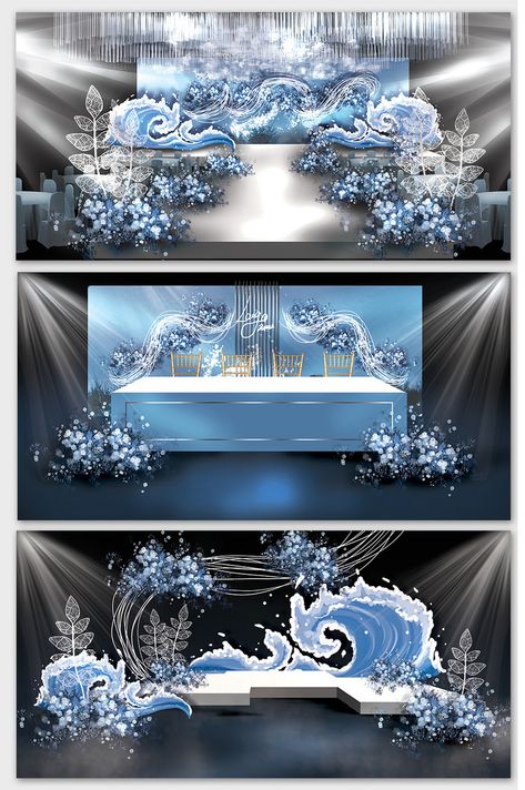 Sea Themed Decor, Ocean Wedding Theme, Asian Wedding Decor, Chinese Wedding Decor, Creative Backdrops, Wedding Drawing, Ocean Style, Ocean Wedding, Wedding Stage Design