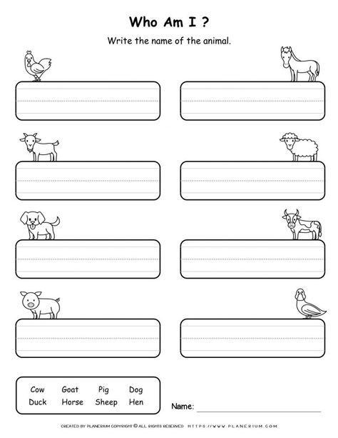 "farm animals" - PLANERIUM Farm Animals Worksheet, Printable Animal Pictures, Senior Infants, Farm Week, Animals Worksheet, Animal Writing, Writing Names, Animal Masks For Kids, Free Worksheets For Kids