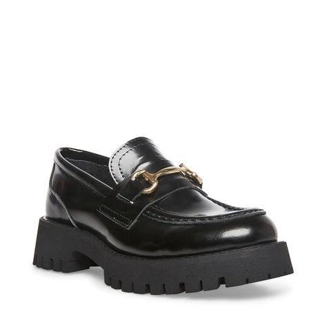 LANDO Black Leather Loafer | Women's Lug Loafer – Steve Madden Corporate Girly, Branded Shoes For Men, Steve Madden Store, Bit Loafers, Loafers Online, Prep School, Black Leather Loafers, Platform Loafers, Black Loafers