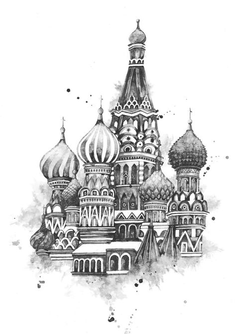 Russian Cathedral Tattoo, Kremlin Tattoo, Cathedral Tattoo, Church Tattoo, Architecture Symbols, Square Tattoo, Bear Tattoo Designs, Russian Tattoo, Castle Drawing