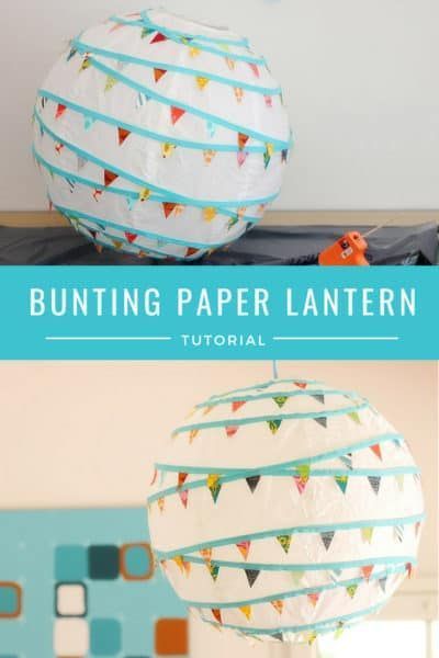 Decorate a rice paper lantern with bunting for an easy DIY decoration. Paper Lantern Diy, Rice Paper Lantern, Diy Bunting, Lantern Diy, Bunting Diy, Paper Lanterns Diy, Wine Glass Decor, Lantern Ideas, Lamp Lights