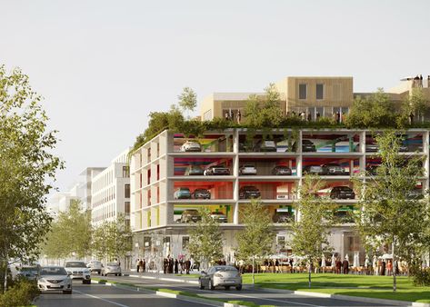 Bordeaux car park by Brisac Gonzalez with "activities after hours" Car Park Design, Parking Plan, Parking Lot Architecture, Parking Building, Green Architecture, Parking Design, Parking Garage, Garage Design, Green Roof