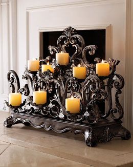 Decorating Mantles, Fireplace Candelabra, Tudor Decor, Fireplace Candle, Tuscan Homes, Tole Trays, Fireplace Candle Holder, Tuscany Decor, Gothic Bedroom