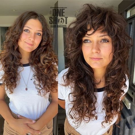 20 Stylish Ways To Wear A Layered Shag With Fringe Ponytail With Layered Hair, Curly Shag Round Face, Curly Long Shag Haircut, Long Shag Mullet Haircut, Long Curly Hair With Fringe, Long Curly Shag With Bangs, Curly Shag Haircut Long, Shag Haircut Wavy Hair, Undercuts Short Hair