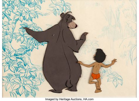 The Jungle Book Mowgli and Baloo Production Cel Setup | Lot #96227 | Heritage Auctions Jungle Book Tattoo, Baloo And Mowgli, Roald Dahl Characters, Mowgli And Baloo, Jungle Book Mowgli, Jungle Book Baloo, Jungle Book Characters, Cell Art, Real Superheroes