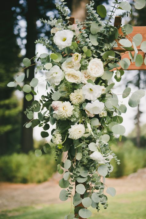 White Arch Flowers Wedding, Wedding Arches With Greenery, Flower Arch Wedding Outdoor, Redwood Wedding Ceremony, Greenery Wedding Arch, Engagement Party Decorations Diy, Wedding Floral Arch, Elegant Engagement Party, California Redwoods