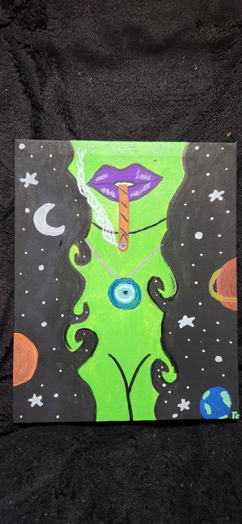 Chill vibes , stoner art, galaxy art Easy Painting Ideas On Canvas With Acrylic Paint, Trippy Ghost Painting, Shroom Canvas Paintings, Canvas Art Drawings, High Painting Ideas Creative, Simple Flower Art Painting, Diy Galaxy Painting Easy, Were All Mad Here Painting, Diy Canvas Art Painting Trippy