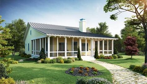 Country House Plans | Country Home Plans | Country Style House Plans | THD Large Covered Porch, Bathroom Stairs, Story Mountain, Porch House, Porch Plans, Mountain Cottage, House Plans One Story, Small House Floor Plans, Mountain House Plans