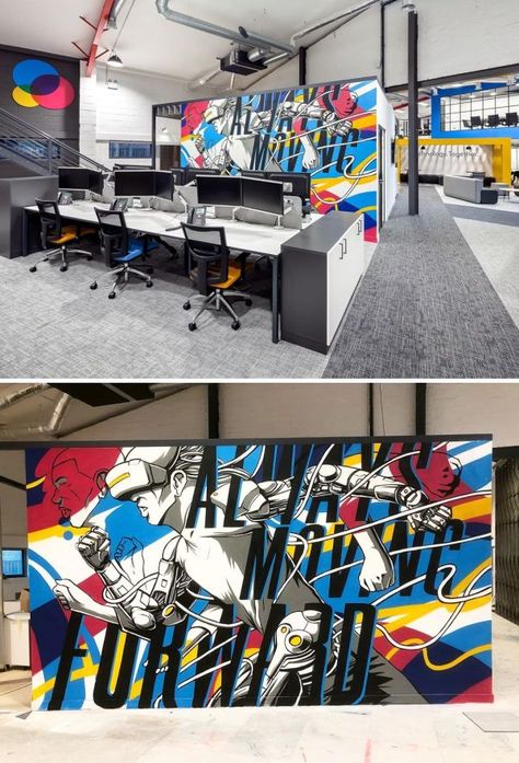 Exhibition Display Wall, Office Graffiti, Graffiti Office, Graphic Mural, Futuristic Typography, Digital Printing Services, Corporate Office Design, Sports Design Inspiration, Stall Designs