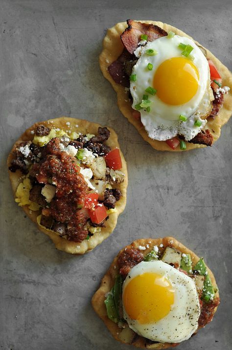 Fry Bread Breakfast Tacos - The Candid Appetite Fried Bread Breakfast, Fried Bread, Bread Breakfast, Breakfast Bites, Bread Pizza, Fry Bread, Breakfast Tacos, Savory Breakfast, Breakfast Breads