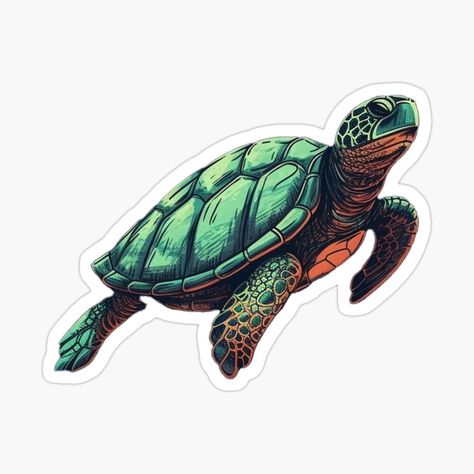 Get my art printed on awesome products. Support me at Redbubble #RBandME: https://www.redbubble.com/i/sticker/Sea-Turtle-by-KalesArtistry/143810081.EJUG5?asc=u Sea Turtle Sticker, Sea Turtle Design, Turtle Sticker, Turtle Design, Coastal Art, Sticker Art, Sea Turtle, Natural World, Science Poster