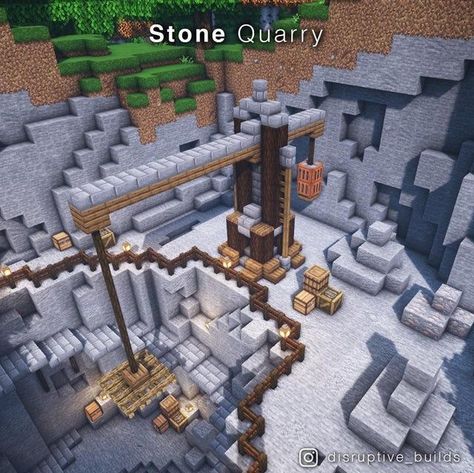 Quarry Minecraft Builds, Minecraft Quarry Ideas, Minecraft Stone Quarry, Quarry Minecraft, Minecraft Quarry, Minecraft Underground, Minecraft Building Guide, Minecraft Decoration, Minecraft Houses Survival