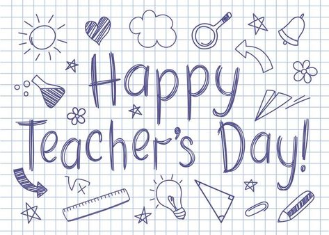 Greeting Card Happy Teacher Day, Happy Teachers Day Aesthetic, Aesthetic Teachers Day Card, Monoline Lettering, Happy Teacher's Day Quotes, Teachers Day Drawing, Happy Teachers Day Card, School Doodle, School Doodles