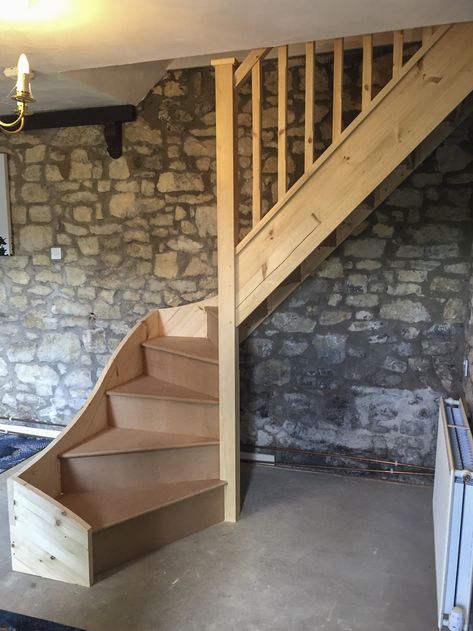 Clockwise Square Spiral Stairs to first floor. Stairs Space Saving, Square Staircase, Loft Conversion Stairs, Small Space Staircase, Space Saving Stairs, Cottage Stairs, Staircase Layout, Spiral Staircase Kits, Space Saving Staircase