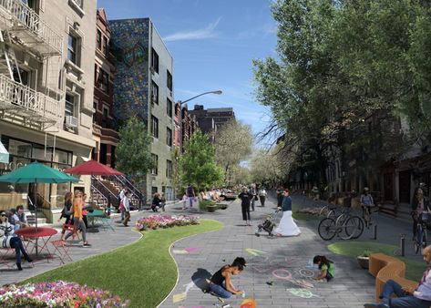 https://nyc.streetsblog.org/2017/08/09/dots-new-flatiron-shared-space-a-rarity-or-the-first-of-many/ Pedestrian Street, Central Business District, Outdoor Learning, Light Of The World, American Cities, New York Street, Built Environment, Urban Planning, Gated Community