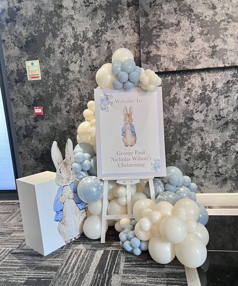 Peter Rabbit Welcome Sign, Peter Rabbit Outfit, Peter Rabbit Backdrop, Peter Rabbit First Birthday Boys, Peter Rabbit Baby Shower Ideas, Peter Rabbit Balloons, Rabbit Theme Party, Peter Rabbit Christening, Peter Rabbit Theme Party