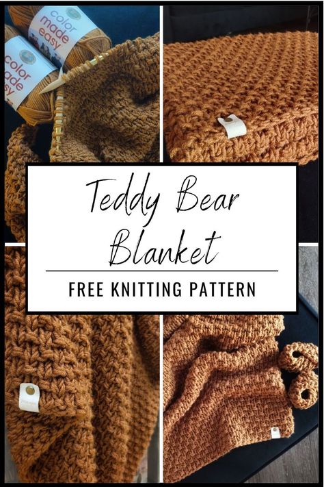 The Teddy Bear Blanket is a free and easy knitting pattern using only knit and purl stitches. Pattern is written in multiple sizes and easily customizable. Bear Blanket Crochet Pattern Free, Teddy Bear Blanket, Easy Blanket Pattern, Blanket Squares, Easy Blanket, Stitches Pattern, Knitted Blanket Squares, Big Teddy Bear, Knit Blankets