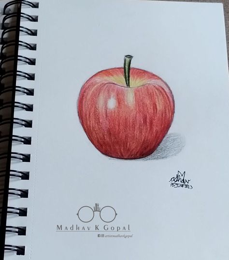 Apple Drawing, Fruit, Fruit Drawing Still Life Apple Drawing, Apple 3d Drawing, Apple Drawing Realistic, Apple Realistic Drawing, Fruit Bowl Drawing, Apple Pencil Drawing, Apple Sketch, Apple Drawing, Drawing Apple