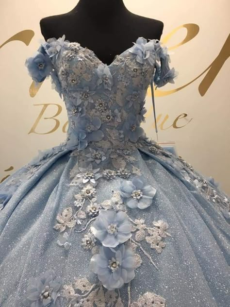 Bluequince Dresses, Quincera Dresses Blue, Qencenera Dress Light Blue, Light Blue Dresses Quinceanera, Butterfly Themed Quinceanera Dress, Quencinera Dresses Blue, Light Blue Xv Dresses, Dusty Blue Quince Dress, Baby Blue Dress Quinceanera