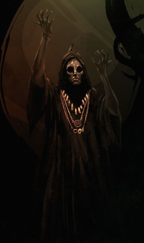 Loot The Cultist, Cultist Rpg, Cultist Fantasy Art, Fantasy Cultist, Dnd Cultist, Cultist Character Design, Cult Leader Character Design, Skull Character, Cthulhu Mythos