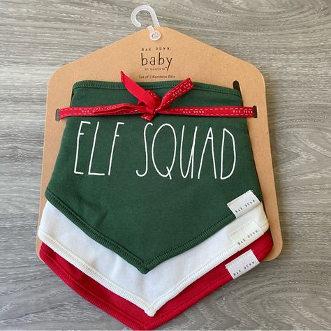 Rae Dunn 3 Pack Baby Bibs Christmas Holiday Bibs Red / White / Green Cotton “Elf Squad” “Santa’s Little Helper” “Jingle Bells” New With Tags Christmas Pet Accessories, Dog Christmas Bandana, Funny Dog Christmas Bandanas, Dog Clothes Patterns Sewing, Dog Bandana Pattern, Christmas Bib, Silicone Baby Bibs, Baby Feeding Set, Sublimacion Ideas