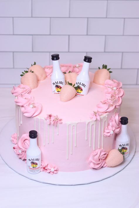 Birthday Cake For Women 21, 21st Dessert Ideas, 18th Birthday Cake Malibu, Malibu Themed Cake, 21st Birthday Cake Elegant, Girly 21st Birthday Cakes, 21sr Birthday Cakes For Her, 21 Cakes Birthday Turning 21, Alcholic Drink Birthday Cake