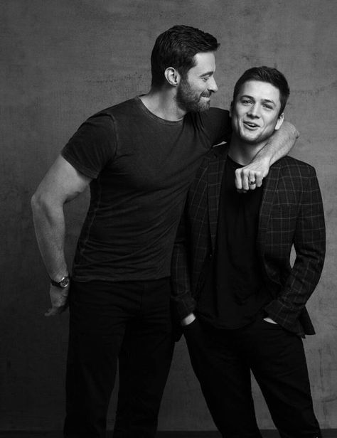 Hugh Jackman and Taron Egerton Father Son Photos, Taron Egerton Kingsman, Eddie The Eagle, Wolverine Hugh Jackman, Taron Egerton, Two Men, Hugh Jackman, Man Crush, Father And Son