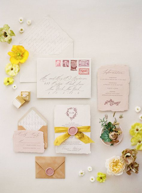 Creative Wedding Invites, Full Wallpaper, Yellow Wedding Invitations, Yellow Wedding Inspiration, Styled Shoot Inspiration, Programs Wedding, Ladies Brunch, Envelope Liners Wedding, Life Notes