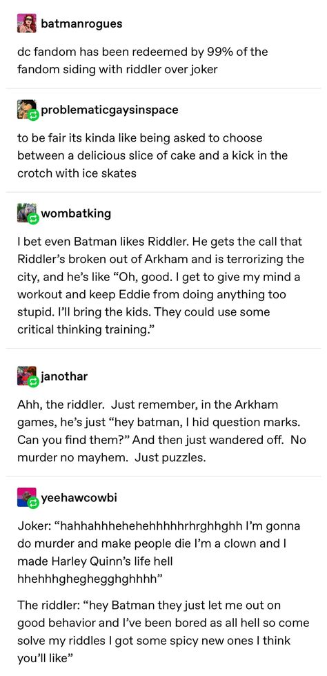 Riddler Headcanons, Justice League Tumblr, Only In Gotham Tumblr Posts, Riddler X Batman, The Riddler Comic, Riddler And Batman, Justice League Funny, Dc Funny, Dc Comics Funny