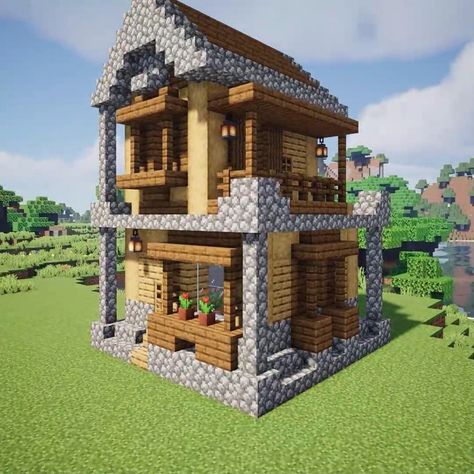 VexelVille on Instagram: “Video timelapse of my 9x9 Minecraft build! It's a small 2-story wooden house but it works well for a starter survival home. A tutorial on…” Two Story House Minecraft, Minecraft Japanese House, Minecraft Japanese, Home Gym Design Garage, Bangunan Minecraft, Two Story House, Minecraft House, Minecraft Stuff, Craft Area