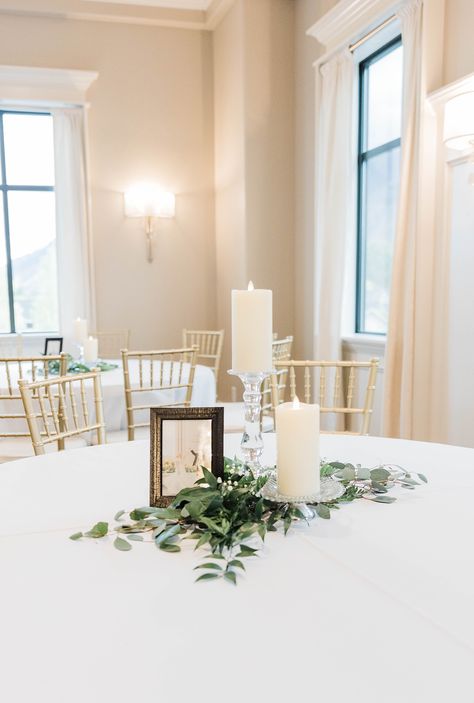 Lds Chapel Wedding Receptions, Lds Reception Ideas, Lds Wedding Reception, Centerpiece Eucalyptus, Wedding Decor Greenery, Greenery And White Wedding, Lds Weddings Reception, Wedding Centerpeices, Classic Spring Wedding