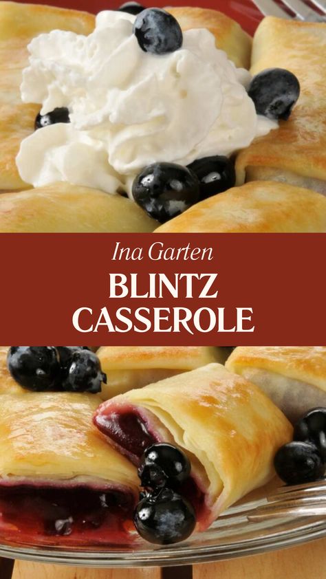 Ina Garten Blintz Casserole Blintz Casserole Recipe, Blintz Casserole, Ina Garten Recipes, Blueberry Sauce, Cream Butter, Lemon Ricotta, Pancake Batter, Casserole Recipe, Lemon Zest