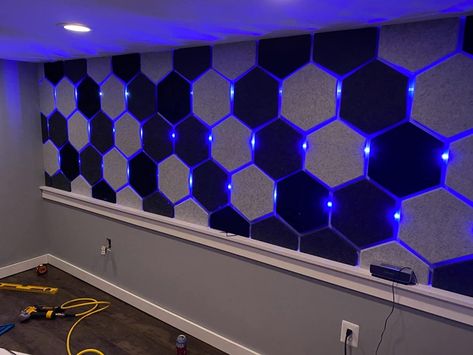 Foam Sound Panels, Foam Sound Panels Design, Home Theater Sound Panels, Sound Proof Wall Panels, Hexagon Acoustic Panels Wall Design, Hexagon Sound Panels, Acoustic Panels Wall Design Home Theatre, Hexagon Sound Panels Design, Sound Proof Wall Panelling